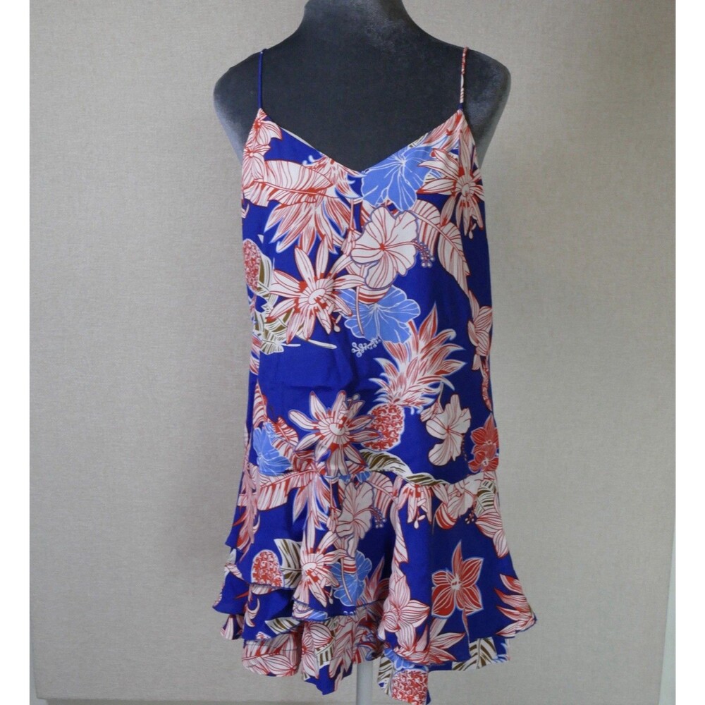Cooper & Ella Jessica Floral Ruffle Mini Dress Blue/red Size S